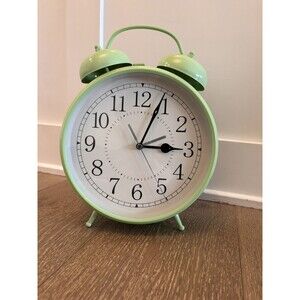 Pottery Barn Sage Green Double Bell Twin Alarm Clock Retro Decor WORKS!